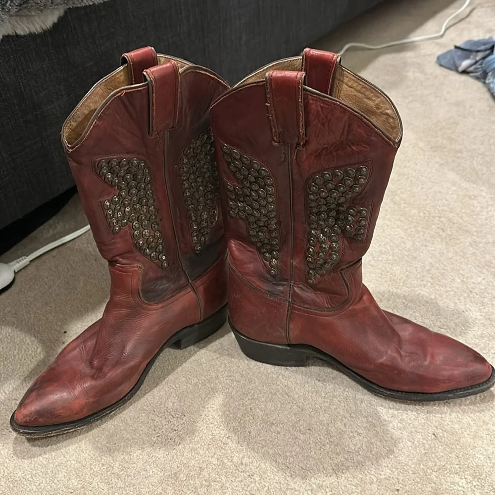 Frye Red and Tan Leather Boots - Picture 3 of 7